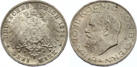 Germany - Empire Bavaria 3 Mark 1914 D
KM# 1005; Silver; Ludwig III; XF+