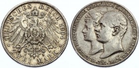 Germany - Empire Mecklenburg-Schwerin 2 Mark 1904 A
KM# 333; Silver; Wedding of Duke Friedrich Franz IV; VF+