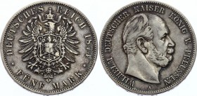 Germany - Empire Prussia 5 Mark 1874 A
KM# 503; Silver; Wilhelm I; VF