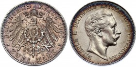 Germany - Empire Prussia 2 Mark 1900 A
KM# 522; Silver; Wilhelm II; Amazing Toning!