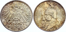 Germany - Empire Prussia 2 Mark 1901 A 200th Anniversary of Prussia
KM# 525, Jaeger 105; Wilhelm II. Mintage 2600000. Silver, UNC with attractive ton...