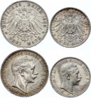 Germany - Empire Prussia Lot of 2 Coins 2 & 3 Mark 1904 & 1908 A
Silver; Wilhelm II