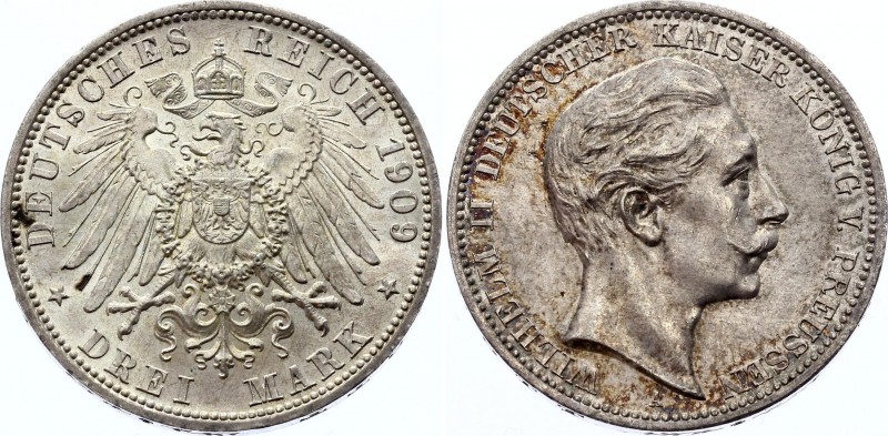 Germany - Empire Prussia 3 Mark 1909 A
KM# 527; Silver; Wilhelm II; UNC with Ni...