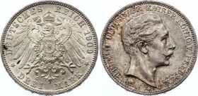 Germany - Empire Prussia 3 Mark 1909 A
KM# 527; Silver; Wilhelm II; UNC with Nice Toning