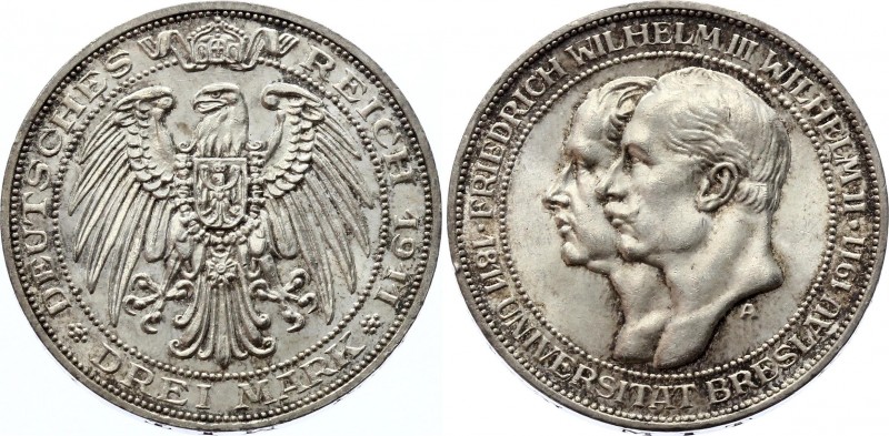 Germany - Empire Prussia 3 Mark 1911 A
KM# 531; Silver; 100th Anniversary of Br...