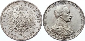 Germany - Empire Prussia 3 Mark 1913 A
KM# 535; Silver; 25th Anniversary of the Reign of King Wilhelm II; UNC with minor scratches