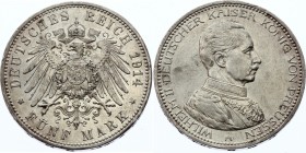 Germany - Empire Prussia 5 Mark 1914 A
KM# 536; Silver; Wilhelm II; XF+/AUNC- Luster Remains