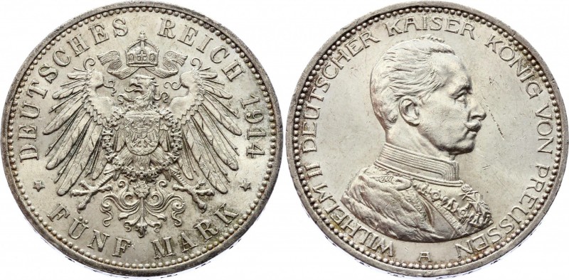 Germany - Empire Prussia 5 Mark 1914 A
KM# 536; Silver; Wilhelm II