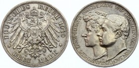 Germany - Empire Saxe-Weimar-Eisenach 3 Mark 1910 A
KM# 221; Silver; Grand Duke's second marriage; Wilhelm Ernst