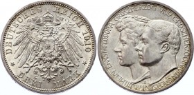 Germany - Empire Saxe-Weimar-Eisenach 3 Mark 1910 A
KM# 221; Silver; Grand Duke's second marriage, Wilhelm Ernst; XF+/AUNC-