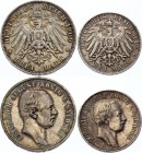 Germany - Empire Saxony-Albertine 2 & 3 Mark 1905 & 1909 E
Silver; Friedrich August III
