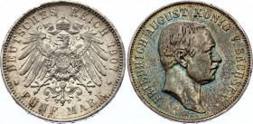 Germany - Empire Saxony-Albertine 5 Mark 1907 E
KM# 1266; Silver; Friedrich August III; VF+/XF- with Beautiful Toning