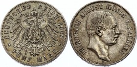 Germany - Empire Saxony-Albertine 5 Mark 1908 E
KM# 1266; Silver; Friedrich August III; VF+/XF-