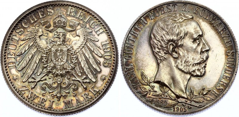 Germany - Empire Schwarzburg-Sondershausen 2 Mark 1905
KM# 153; Silver; Karl Gü...