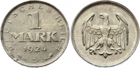 Germany - Weimar Republic 1 Mark 1924 D
KM# 42; Silver; AUNC Not Common in this Condition