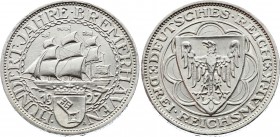 Germany - Weimar Republic 3 Reichsmark 1927 A
KM# 50; Silver; 100th Anniversary - Bremerhaven; BUNC