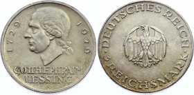 Germany - Weimar Republic 3 Reichsmark 1929 A
KM# 60; Silver; 200th anniversary of Gotthold Lessing; AUNC
