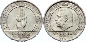 Germany - Weimar Republic 3 Reichsmark 1929 F
KM# 63; Silver; 10th Anniversary of the Weimar Constitution; XF