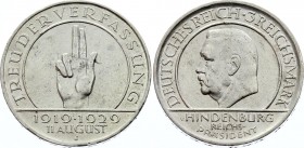 Germany - Weimar Republic 3 Reichsmark 1929 J
KM# 63; Silver; 10th Anniversary of the Weimar Constitution; XF