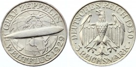Germany - Third Reich 3 Reichsmark 1930 D
KM# 67; Silver; Flight of the Graf Zeppelin; UNC with minor hairlines