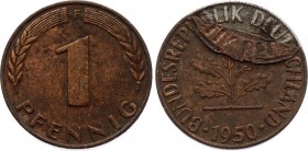 Germany - GDR 1 Pfennig 1950 F Lamination Error
KM# 33; Fehlprägung