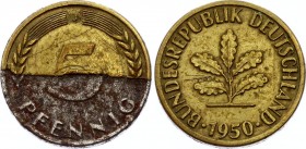 Germany - GDR 5 Pfennig 1950 J Lamination Error
KM# 33; Fehlprägung