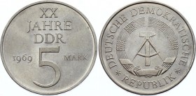 Germany - GDR 5 Mark 1969
KM# 22.1a; 20th Anniversary of the founding of the GDR 1949-1969; Mintage 12,741 Pcs Only!
