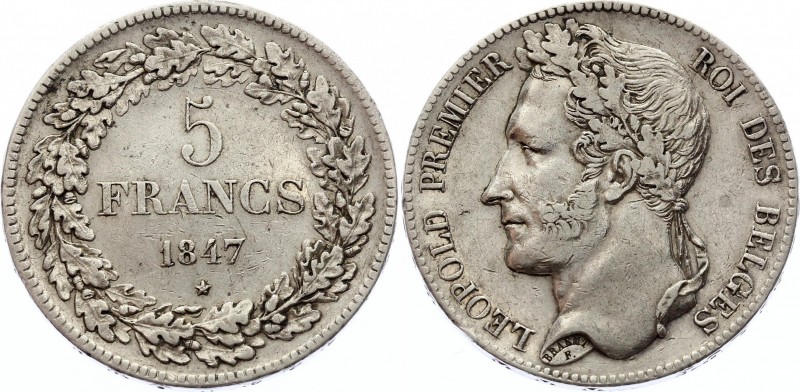 Belgium 5 Francs 1847 Rare!
KM# 3; Silver; Laureate Head; Krauze XF - 500$; XF