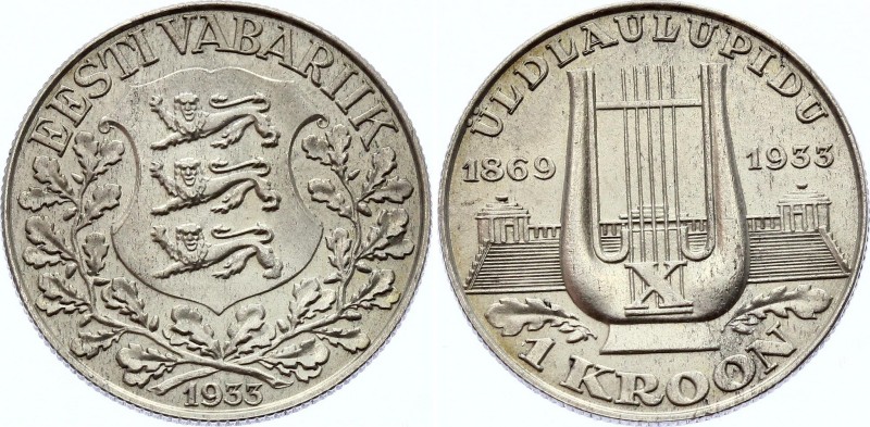 Estonia 1 Kroon 1933
KM# 14; Silver; 10th National Song Festival; UNC