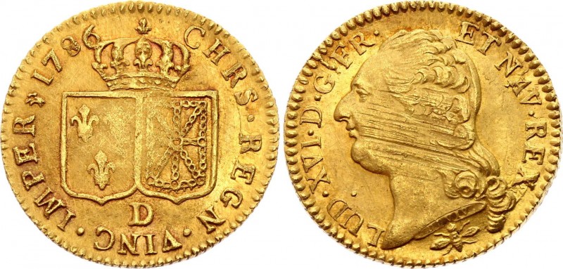 France Louis Dor 1786 D
KM# 591.5; Gold 7,55g.; Louis XVI Obv: Head left Rev: C...