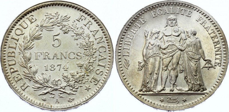 France 5 Francs 1874 A
KM# 820.1; Silver; UNC Outstanding Coin with Full Mint L...