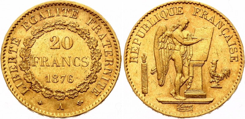 France 20 Francs 1876 A
KM# 825; Gold (.900) 6.45g 21mm