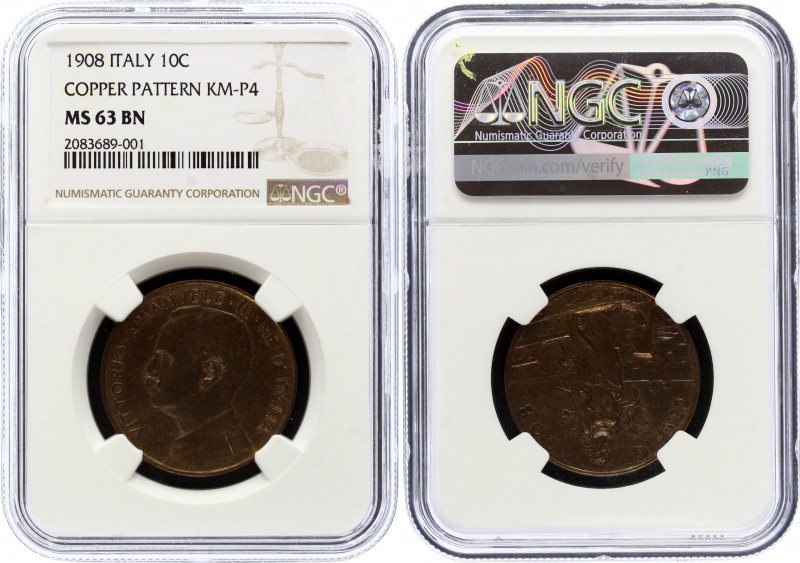 Italy 10 Centesimi 1908 PROVA NGC MS63BN
Vittorio Emanuele III (1900-1946). Pat...