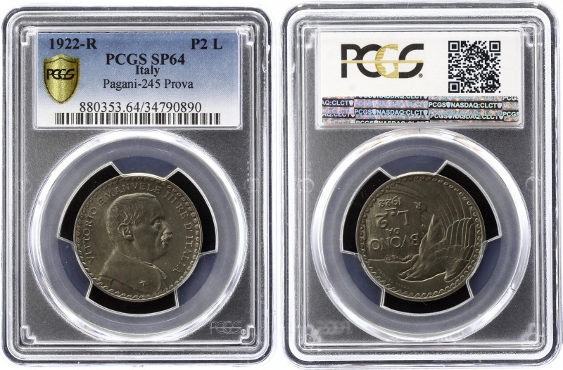 Italy 2 Lire 1922 R PROVA PCGS SP64
Vittorio Emanuele III (1900-1946). Prova. P...