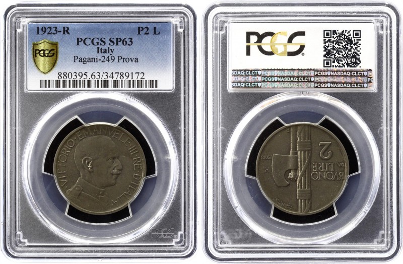 Italy 2 Lire 1923 R PROVA PCGS SP63
Vittorio Emanuele III (1900-1946). Prova. P...