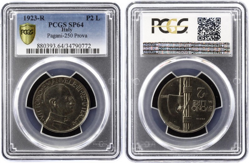 Italy 2 Lire 1923 R PROVA PCGS SP64
Vittorio Emanuele III (1900-1946). Prova. P...