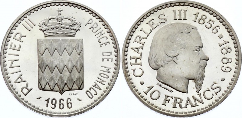 Monaco 10 Francs 1966 Pattern / Essai
Gad# MC155; Silver Proof; Charles III; Mi...