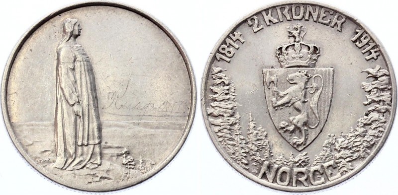 Norway 2 Kroner 1914
KM# 377; Silver; 100th Anniversary of the Constitution of ...