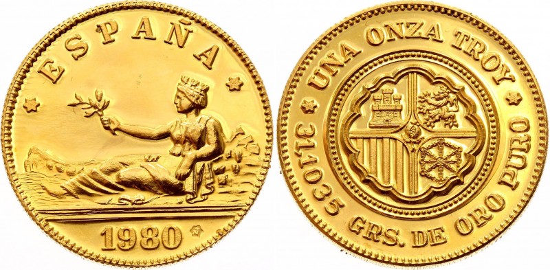 Spain Una Oza Troy 1980
Gold (.999), 31.1g. Proof.