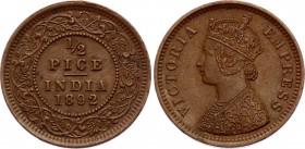 British India 1/2 Pice 1892
KM# 484, Copper, UNC. Rare coin in high grade.