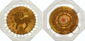 Kazakhstan 100 Tenge 2018 Tantalum
Bi-Metallic Tantalum (.999) 15g Center in Silver (.925) 10g Ring; Total Weight 25g 38.61mm; Zodiac Signs - Aries; ...