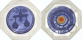 Kazakhstan 100 Tenge 2018 Tantalum
Bi-Metallic Tantalum (.999) 15g Center in Silver (.925) 10g Ring; Total Weight 25g 38.61mm; Zodiac Signs - Libra; ...