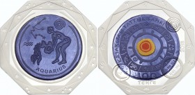 Kazakhstan 100 Tenge 2018 Tantalum
Bi-Metallic Tantalum (.999) 15g Center in Silver (.925) 10g Ring; Total Weight 25g 38.61mm; Zodiac Signs - Aquariu...