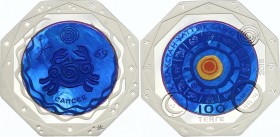 Kazakhstan 100 Tenge 2018 Tantalum
Bi-Metallic Tantalum (.999) 15g Center in Silver (.925) 10g Ring; Total Weight 25g 38.61mm; Zodiac Signs - Cancer;...