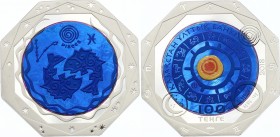 Kazakhstan 100 Tenge 2018 Tantalum
Bi-Metallic Tantalum (.999) 15g Center in Silver (.925) 10g Ring; Total Weight 25g 38.61mm; Zodiac Signs - Pisces;...