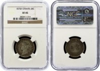 Straits Settlements 20 Cents 1876 H NGC XF45
KM# 12; Victoria (1837-1901). Heaton Mint. Mintage 30000. Silver. Rare coin.