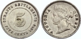 Straits Settlements 5 Cents 1878
KM# 10; Victoria (1837-1901). Mintage 260,000. Silver, VF.