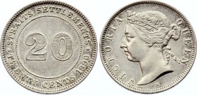Straits Settlements 20 Cents 1890 H
KM# 12; Victoria (1837-1901). Heaton Mint. Mintage 270,000. Silver. Rare coin.