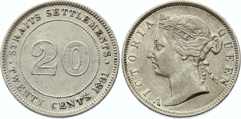 Straits Settlements 20 Cents 1891
KM# 12; Victoria (1837-1901). Mintage 510,000...