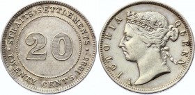 Straits Settlements 20 Cents 1895
KM# 12; Victoria (1837-1901). Mintage 580,000. Silver, XF.
